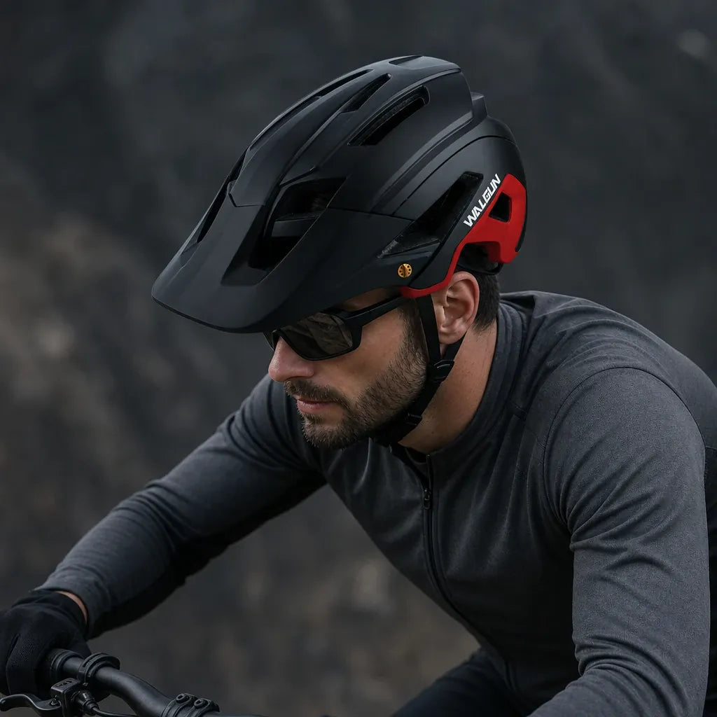 Veltrix-Bike Casque VTT In-Mold Noir et Rouge avec Visière