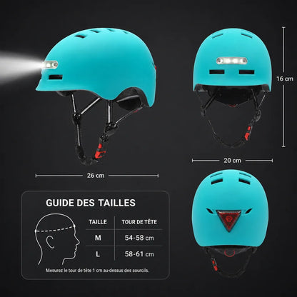 Veltrix-Bike Casque Turquoise Avec Éclairage LED