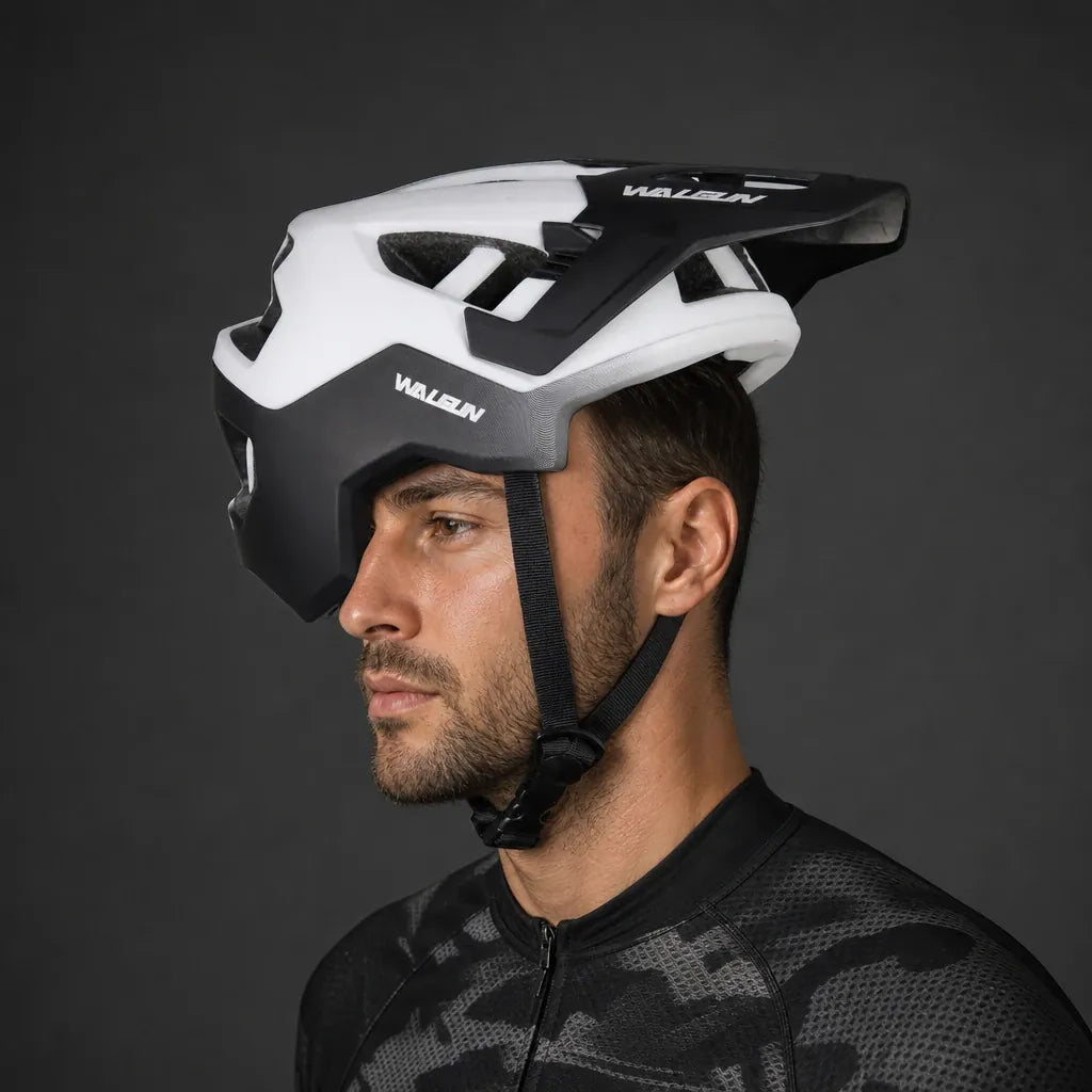 Veltrix-Bike Casque VTT Adulte Unisexe avec Visière Intégrée Noir et Blanc