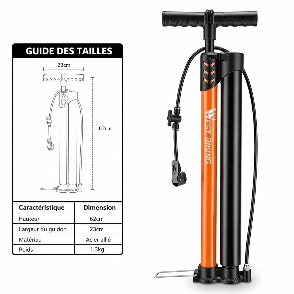 Veltrix-Bike Pompe Acier Allié Double Tube Avec Manomètre