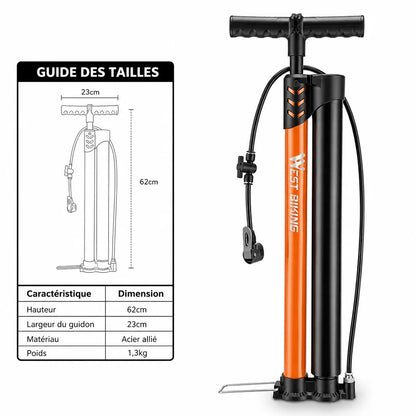 Veltrix-Bike Pompe Acier Allié Double Tube Avec Manomètre