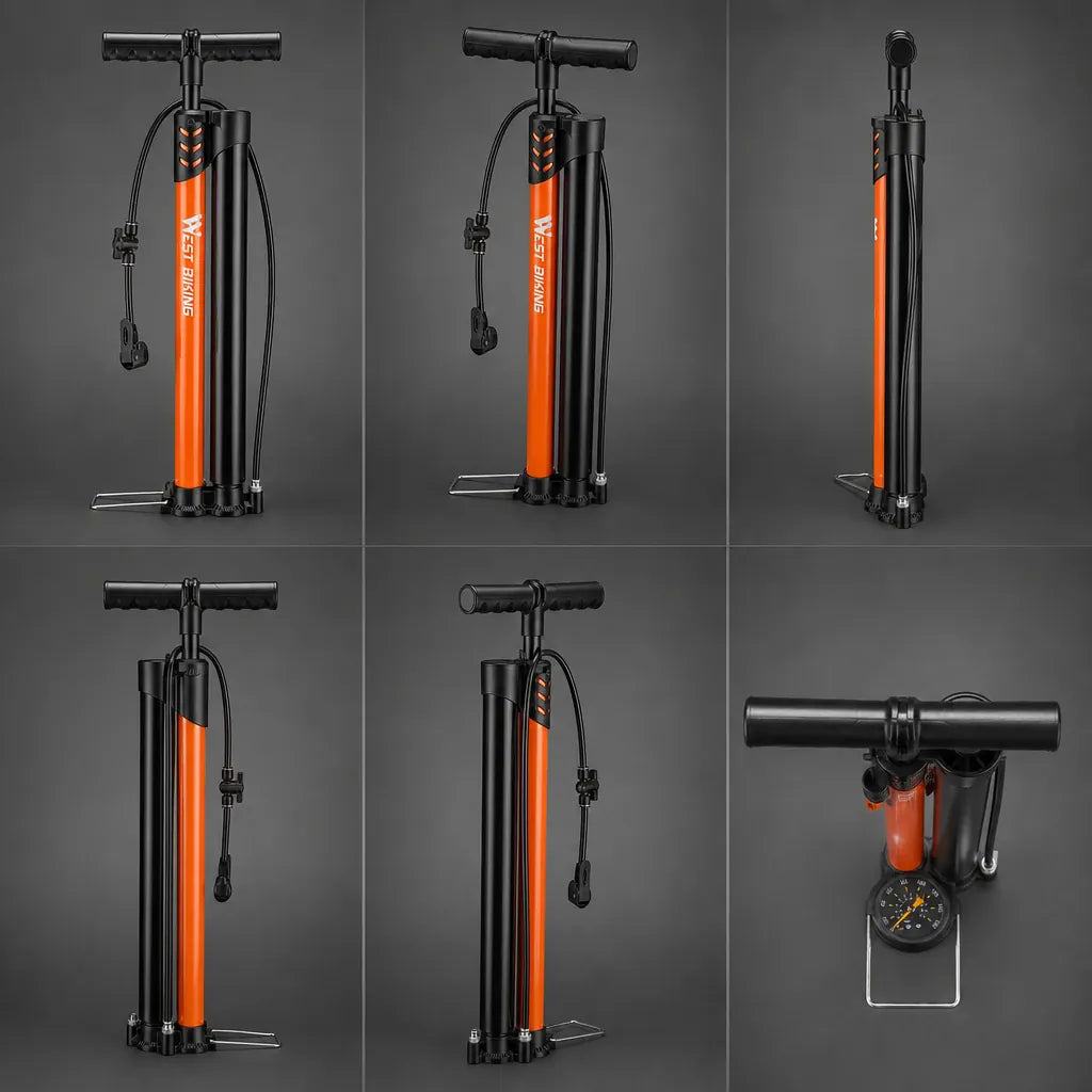 Veltrix-Bike Pompe Acier Allié Double Tube Avec Manomètre