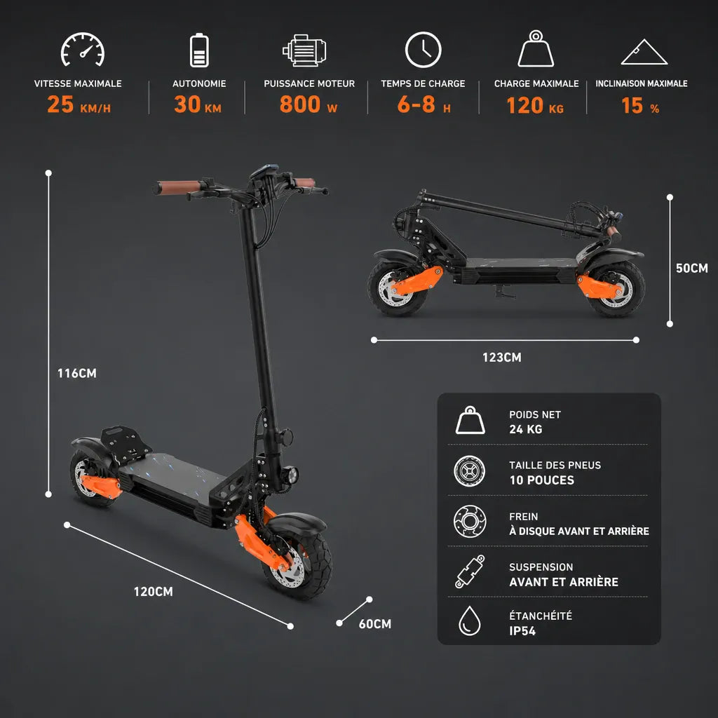 Veltrix-Bike Trottinette Électrique Tout-Terrain Noir Et Orange