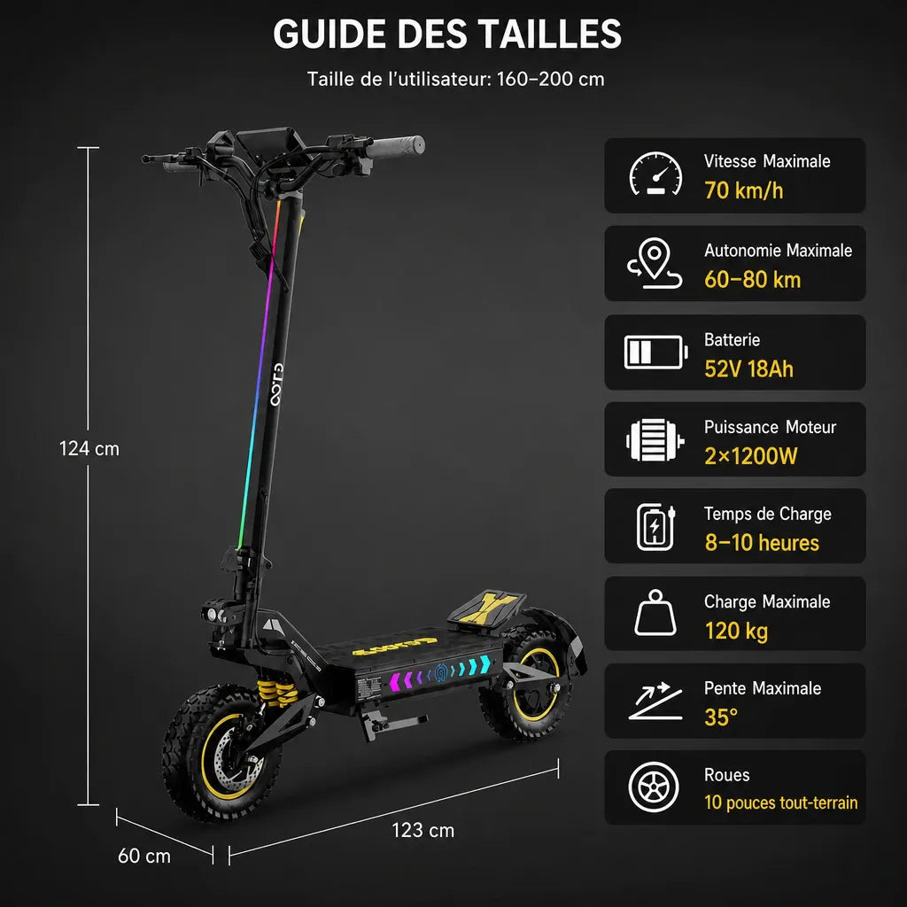 Veltrix-Bike Trottinettes Électriques Grosses Roues Tout-Terrain Double
