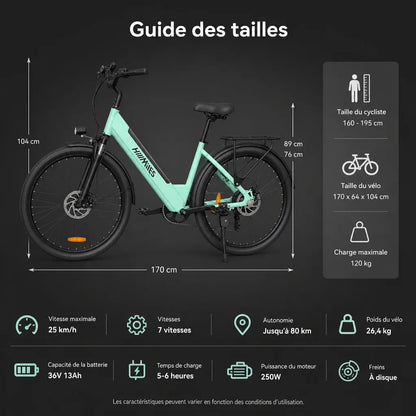 Veltrix-Bike Vélo Électrique De Ville 7 Vitesses Vert Freins À Disque