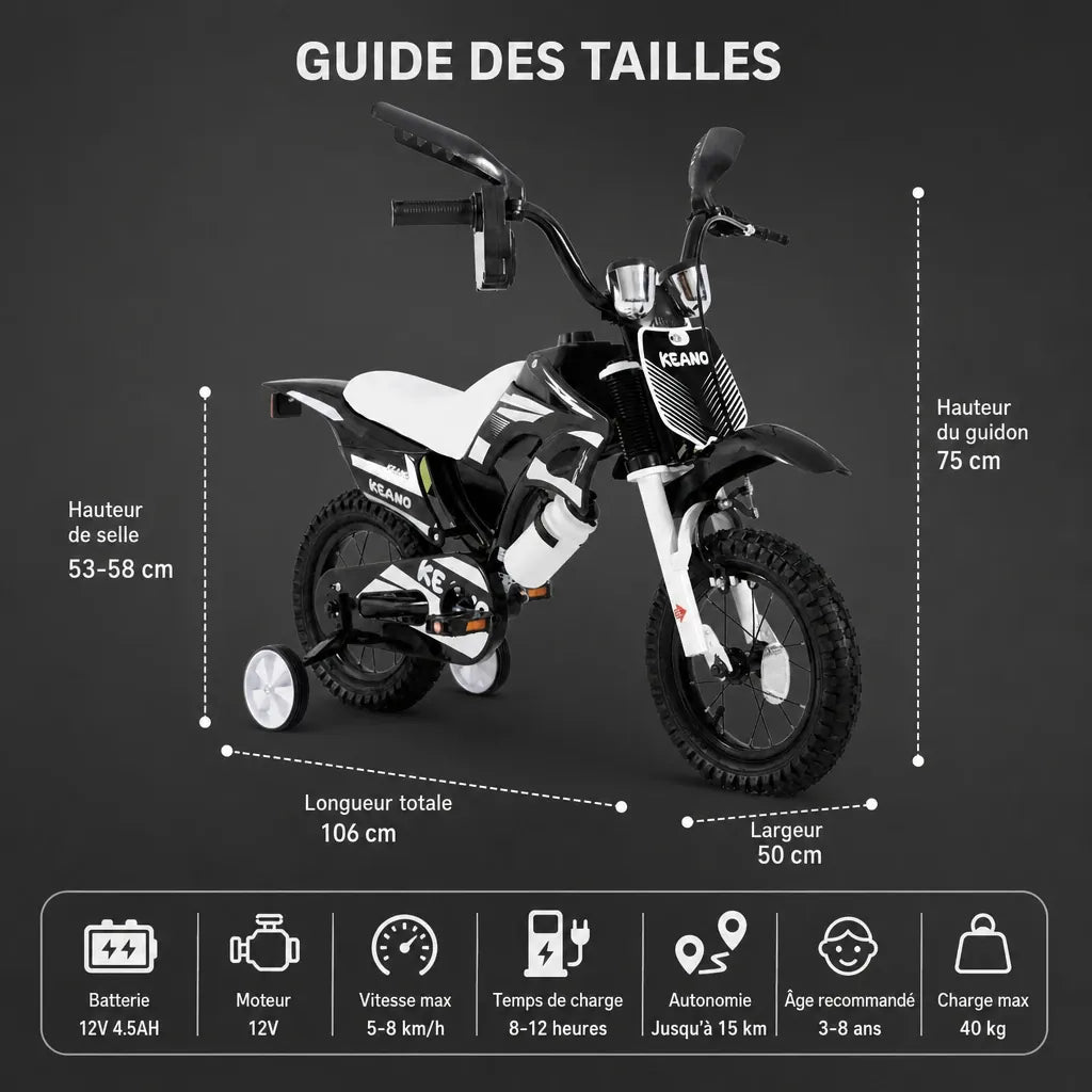 Veltrix-Bike Vélo motocross enfant noir et blanc avec roues stabilisatrices