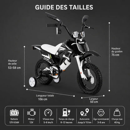 Veltrix-Bike Vélo motocross enfant noir et blanc avec roues stabilisatrices