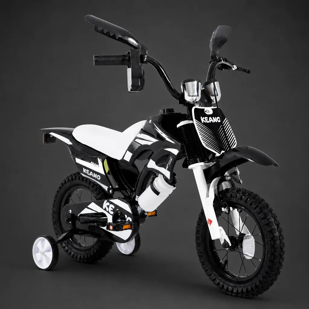 Veltrix-Bike Vélo motocross enfant noir et blanc avec roues stabilisatrices