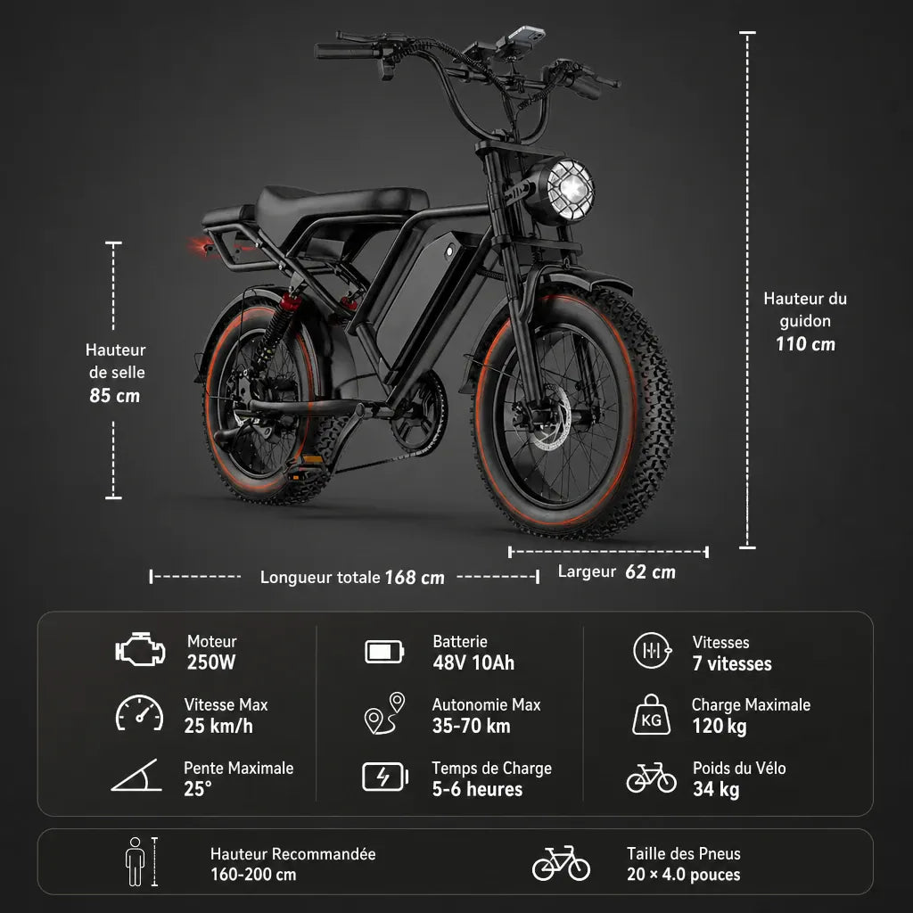 Veltrix-Bike Vélo Vtt Noir Gros Pneus 20